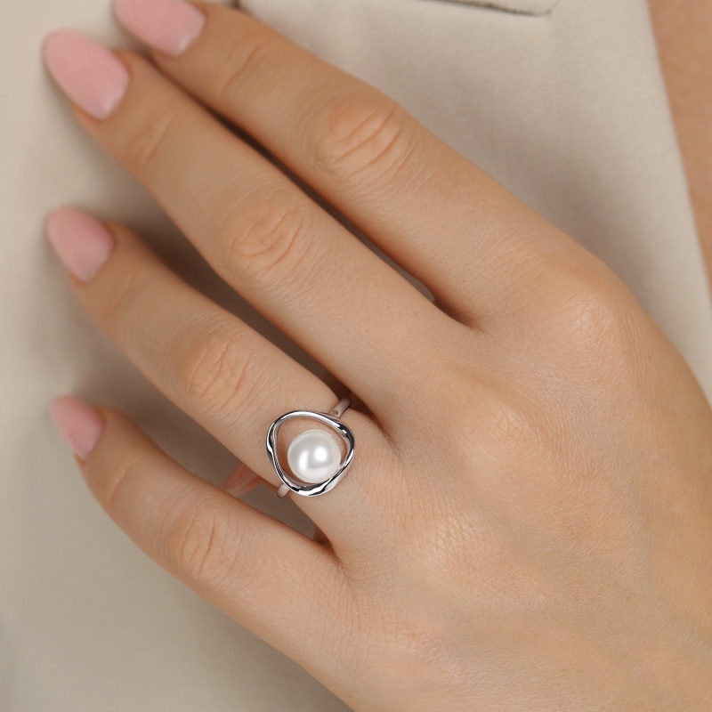 Pierścionek srebrny z perłą (R100868 W PL 925): 10 - zdjęcie: 2