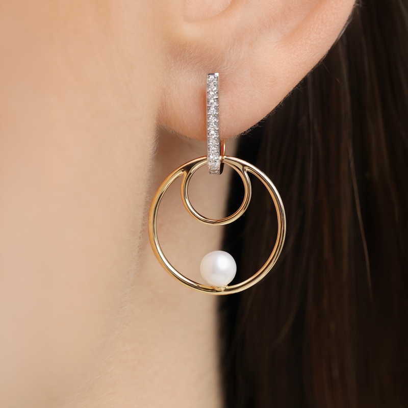 Kolczyki z perłami i diamentami (E100443 Y S PL) - zdjęcie: 2