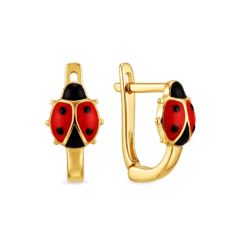 Kolczyki złote biedronki duże - zapięcie angielskie (E00918 Y) - zdjęcie: 1