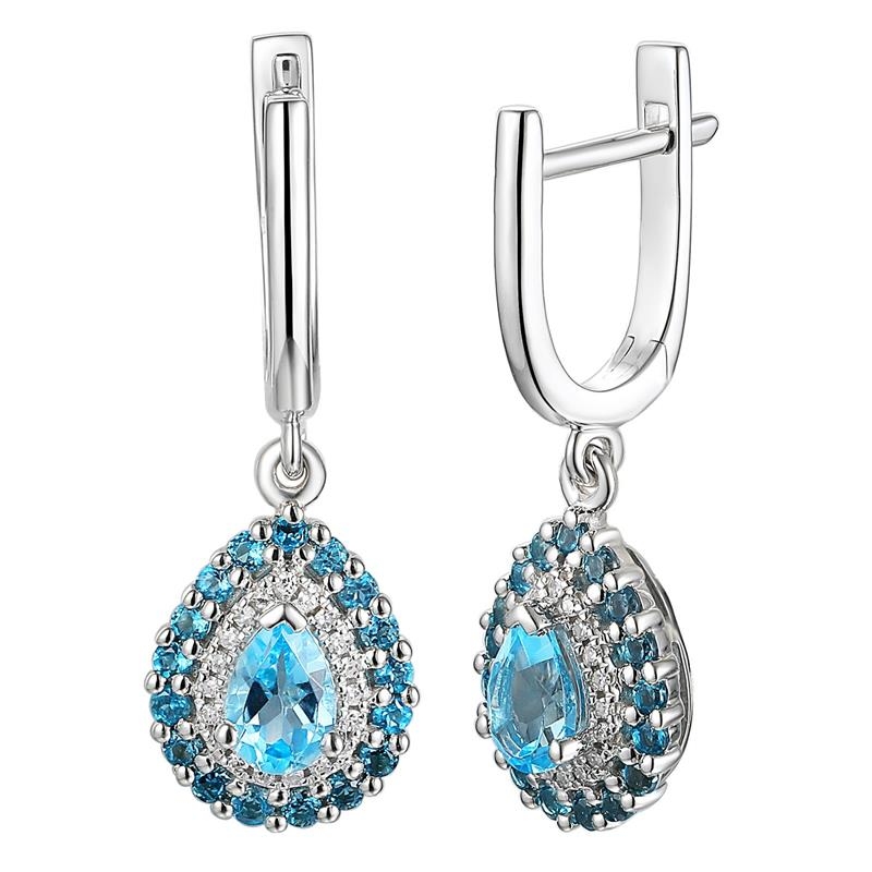 Kolczyki z białtego złota z niebieskimi topazami i diamentami - 1,69 ct - zapięcie angielskie (E90190 W A BT) - zdjęcie: 1