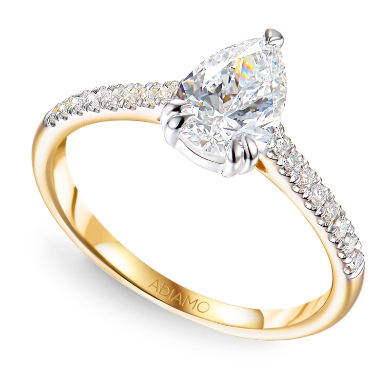 Pierścionek z diamentami laboratoryjnymi (R96122 YW LGD 1.00ct) - zdjęcie: 1