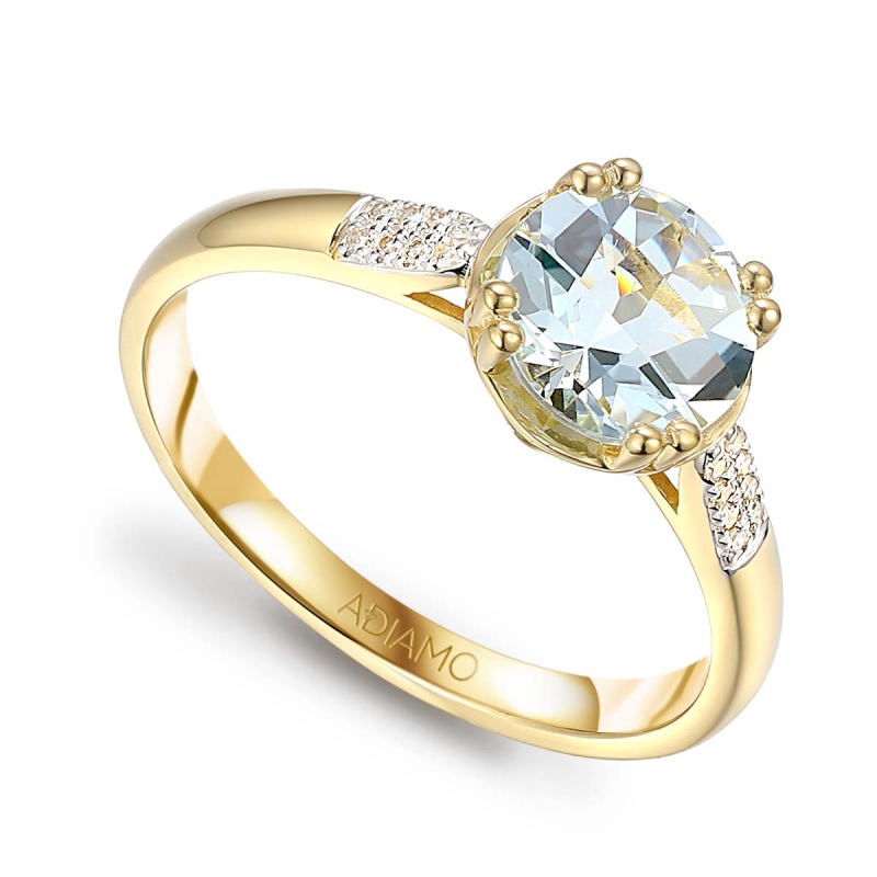 Pierścionek z akwamarynem i diamentami (R82457 Y AQ): 18 - zdjęcie: 1