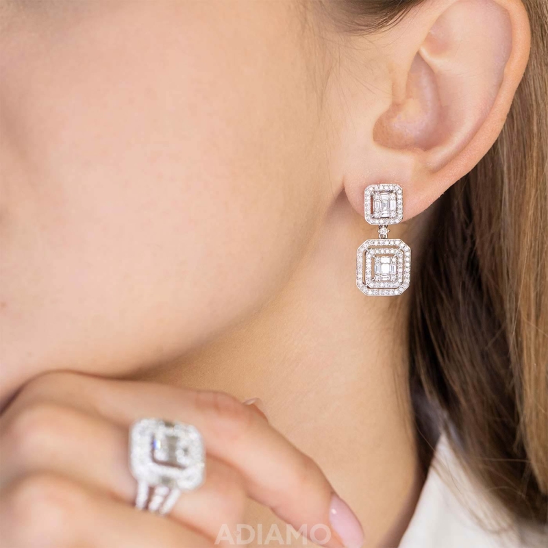 Kolczyki z białego złota próby 750 z diamentami - 1,62 ct (E86696 W S Au750) - zdjęcie: 2