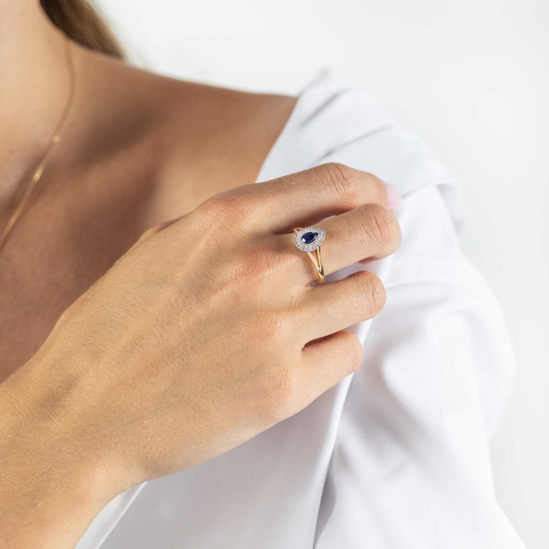 Pierścionek z szafirem i diamentami (R87498 YW SA): 8 - zdjęcie: 4