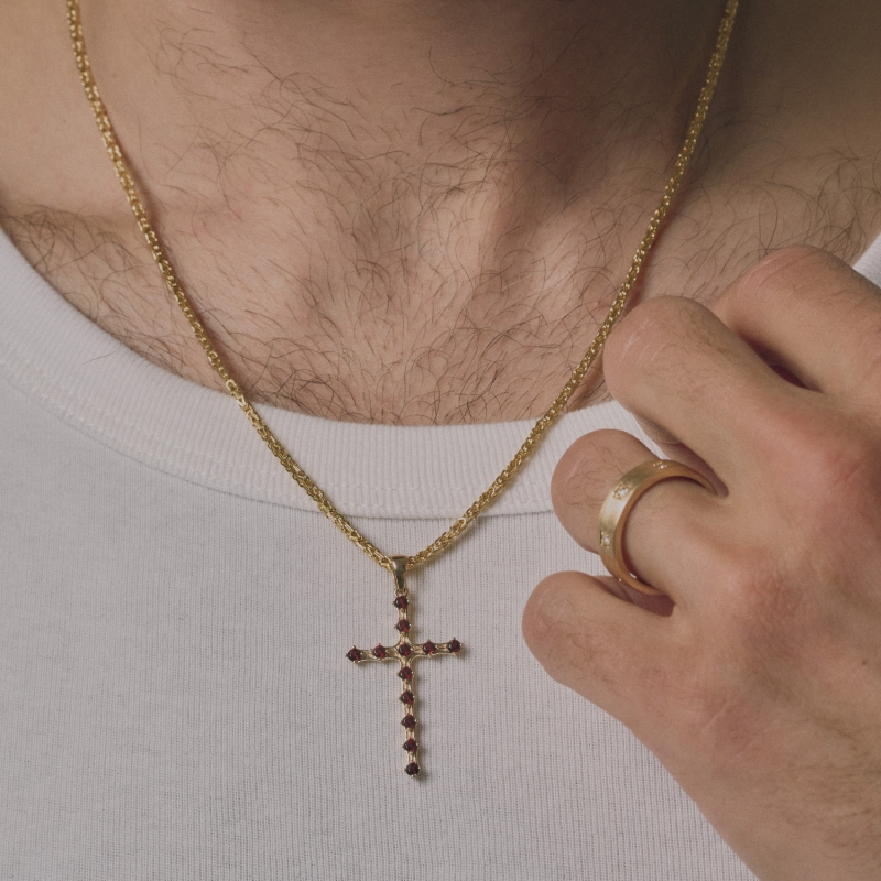 Zawieszka złota krzyż z granatami (P97685 Y GT) - zdjęcie: 2