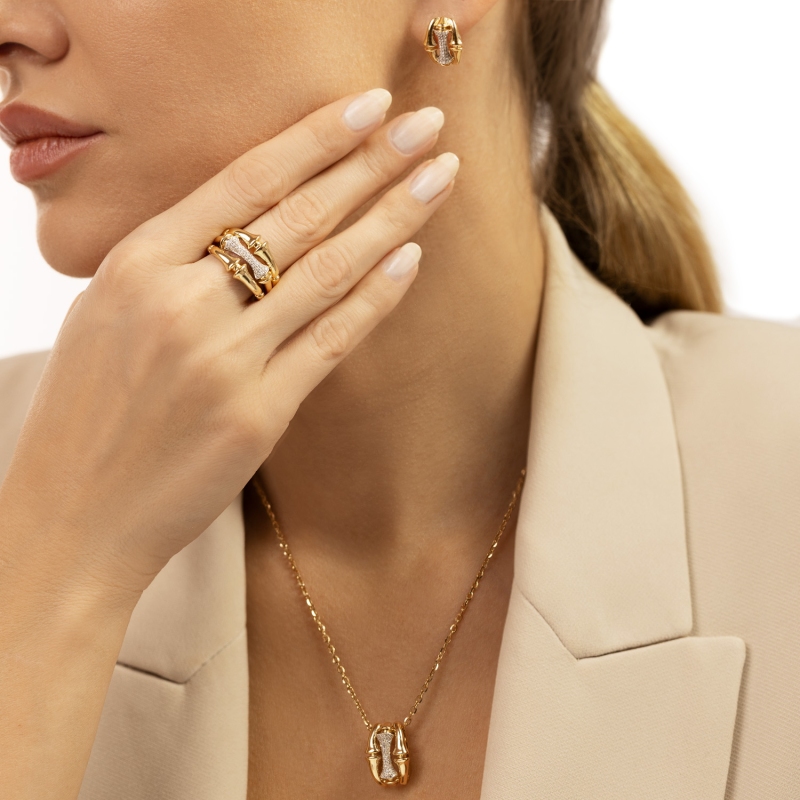 Kolczyki z żółtego złota z diamentami - 0,18 ct - zapięcie angielskie (E95434 Y A) - zdjęcie: 3