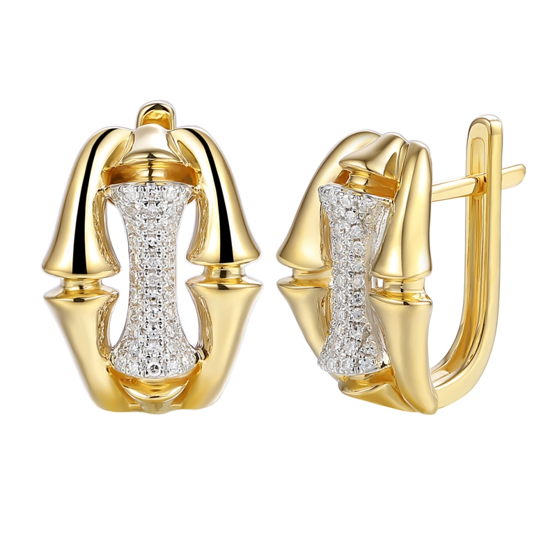 Kolczyki z żółtego złota z diamentami - 0,18 ct - zapięcie angielskie (E95434 Y A) - zdjęcie: 1