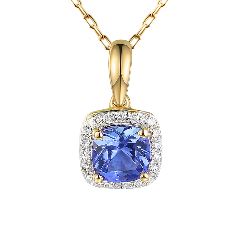 Zawieszka z żółtego złota z tanzanitem w szlifie cushion i diamentami (P58266 Y T) - zdjęcie: 1