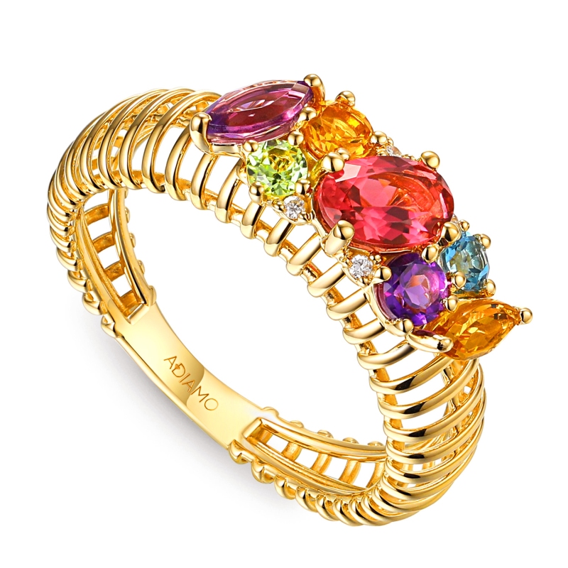 Pierścionek z kolorowymi kamieniami i diamentami (R99609 Y AM,BT,CT,PT,PTR): 10 - zdjęcie: 1