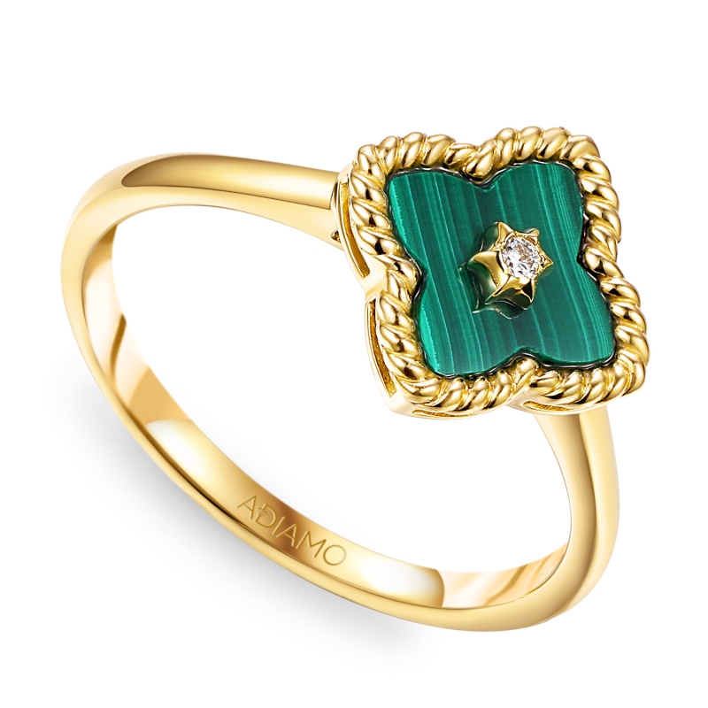 Pierścionek z malachitem i diamentami (R98240 Y MA): 14 - zdjęcie: 1