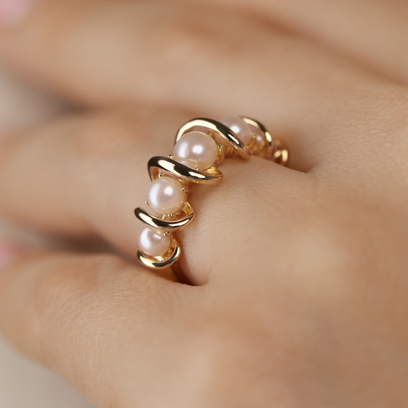 Pierścionek srebrny pozłacany z perłami (R100860 Y PL 925) : 13 - zdjęcie: 3