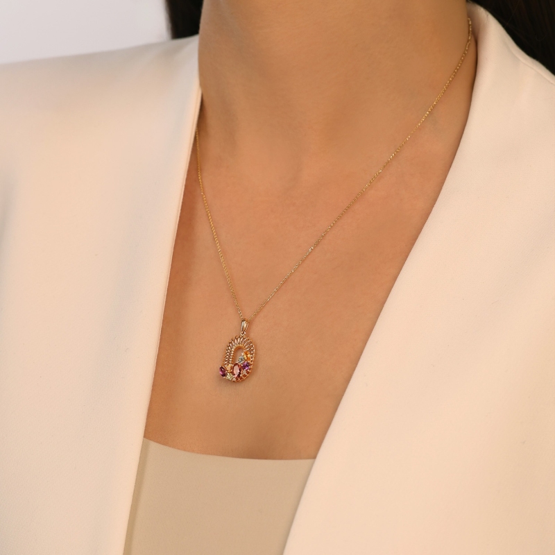 Zawieszka z kolorowymi kamieniami i diamentami (P99609 Y AM,BT,CT,PT,PTR) - zdjęcie: 2