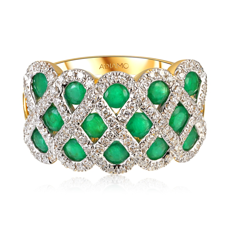 Pierścionek ze szmaragdami i diamentami (R100480 Y EM): 10 - zdjęcie: 3