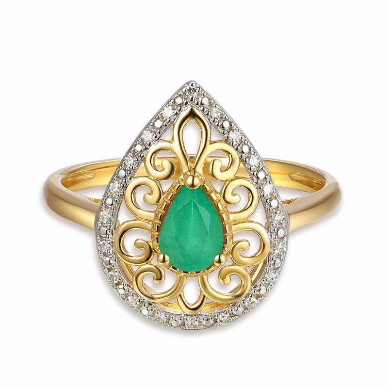 Pierścionek ze szmaragdem i diamentami (R86862 Y EM): 17 - zdjęcie: 3