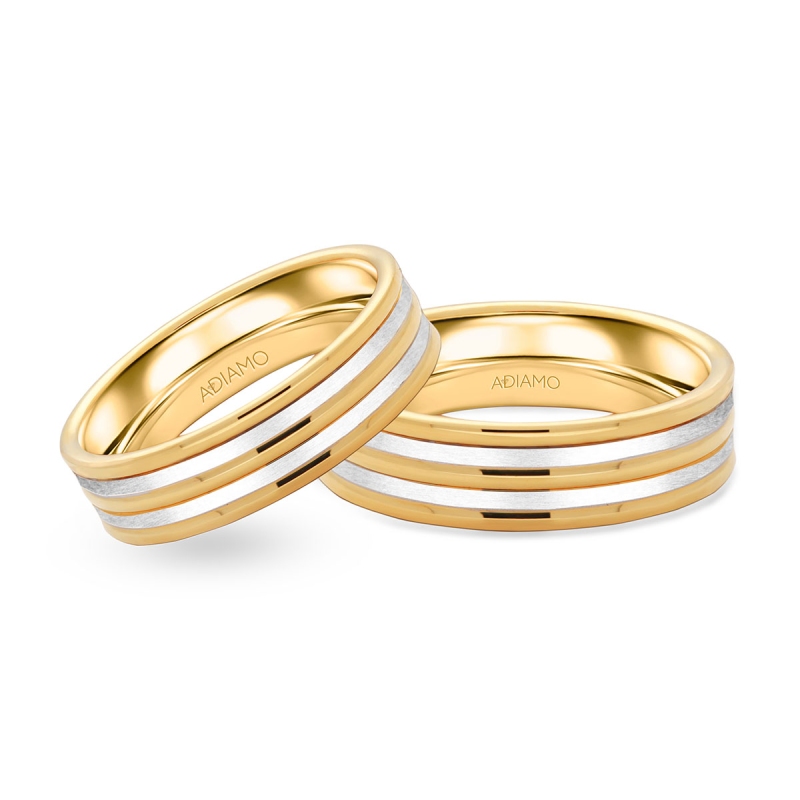 Obrączki ślubne, dwukolorowe złoto, płaskie, 6mm AD59: 8, 23 - zdjęcie: 1