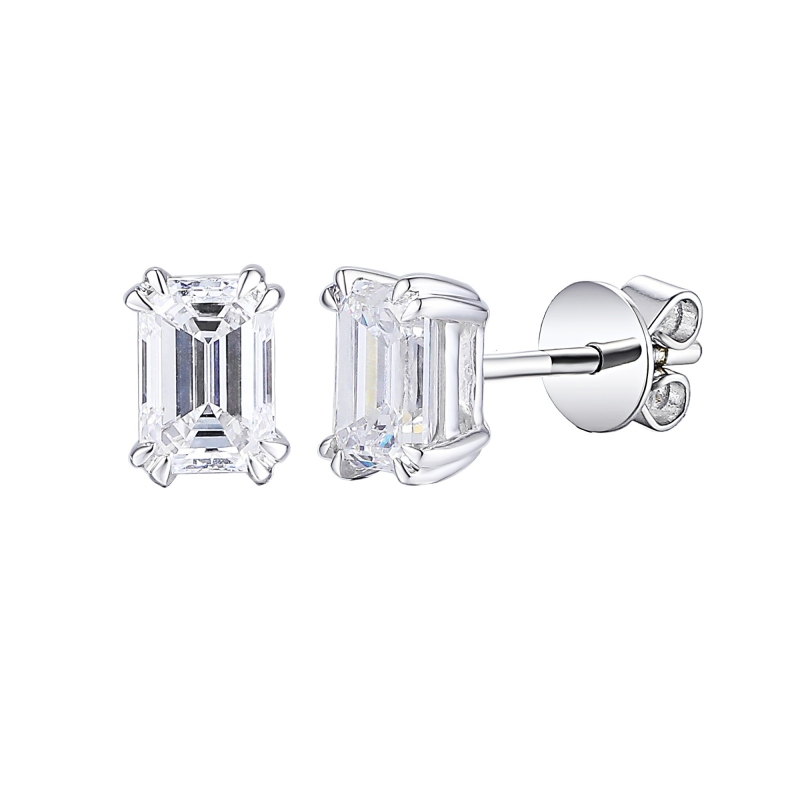 Kolczyki z białego złota z diamentami laboratoryjnymi - 1,07 ct - szlif szmaragdowy (E96116 W S LGD 1,07ct) - zdjęcie: 1
