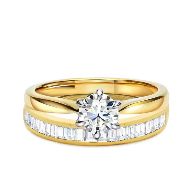 Obrączka ślubna z diamentami bagietowymi, 3,4 mm (O-R65388 Y): 7 - zdjęcie: 3