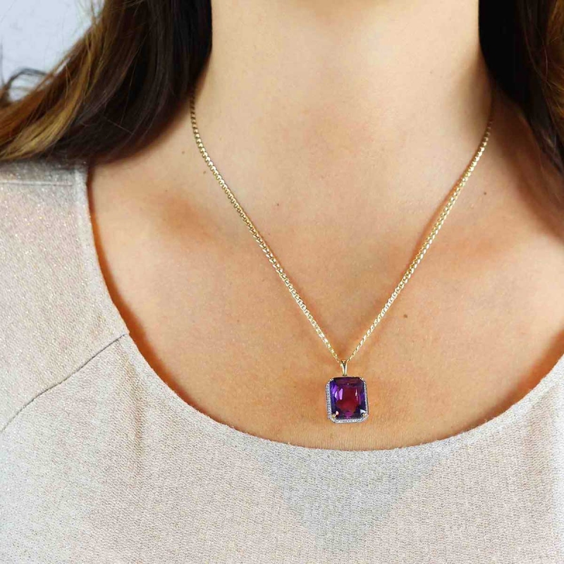 Zawieszka z ametystem i diamentami (P33406 Y AM) - zdjęcie: 2