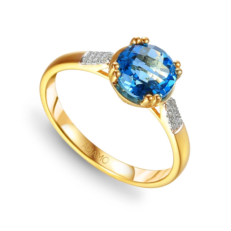 Pierścionek z niebieskim topazem i diamentami (R82457 Y BT): 14 - zdjęcie: 1