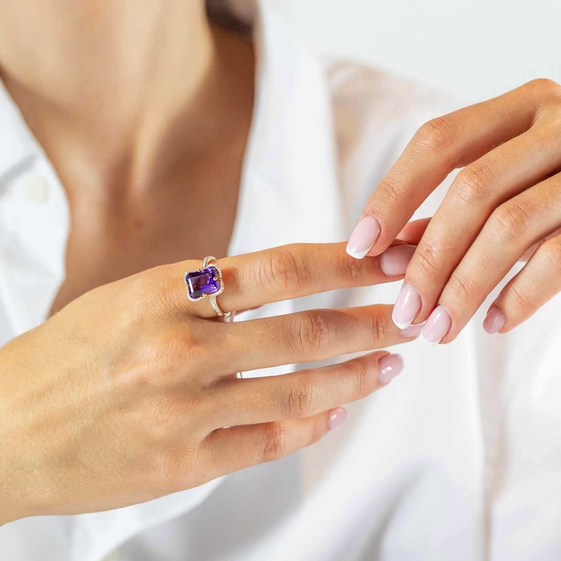 Pierścionek z ametystem i diamentami (R89888 Y AM): 7 - zdjęcie: 2