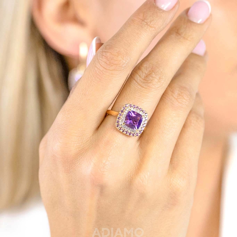 Pierścionek z ametystami i diamentami (R88811 Y AM): 8 - zdjęcie: 2