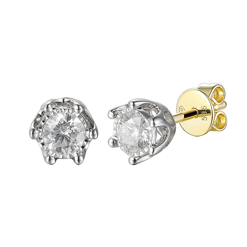 Kolczyki z dwukolorowego złota z diamentami - 0,36 ct - iluzja - sztyft (E88312 0,36ct YW S) - zdjęcie: 1