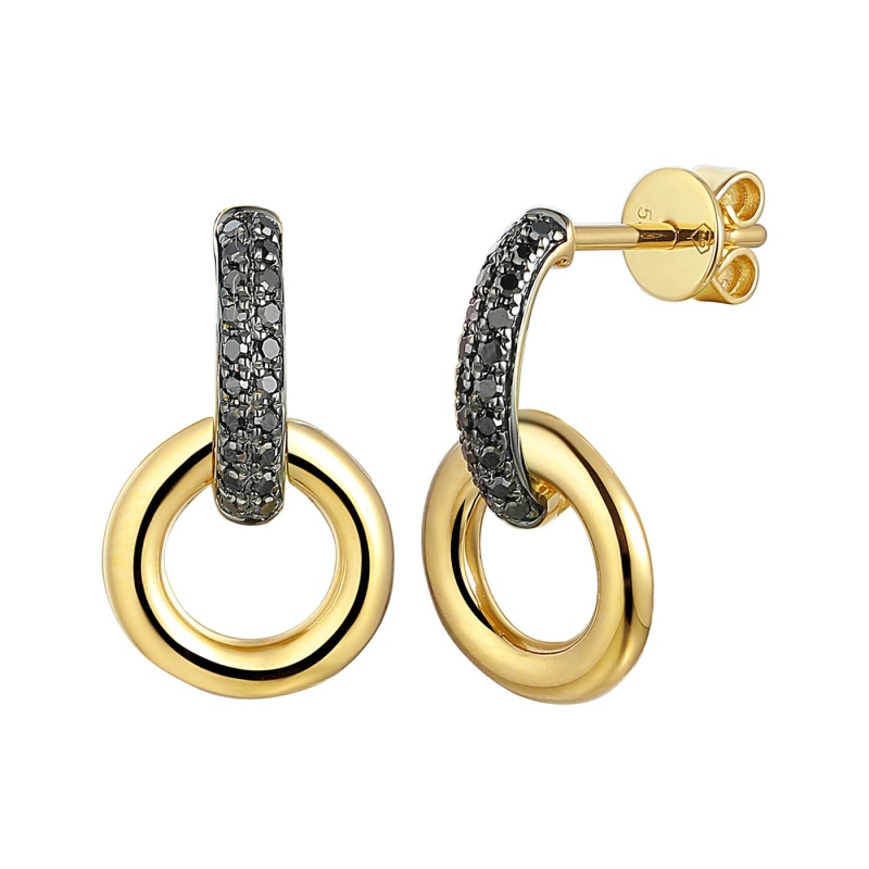 Kolczyki z żółtego złota z czarnymi diamentami - 0,18 ct - sztyft (E93441 Y BD) - zdjęcie: 1