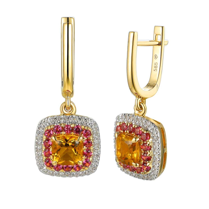 Kolczyki z cytrynami, rodolitami i diamentami (E90182 Y A CT) - zdjęcie: 1