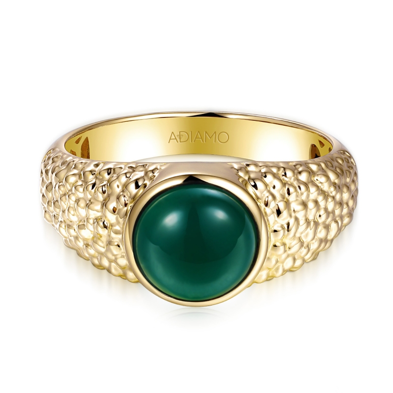 Sygnet złoty z zielonym agatem (R97687 Y GAG): 24 - zdjęcie: 3