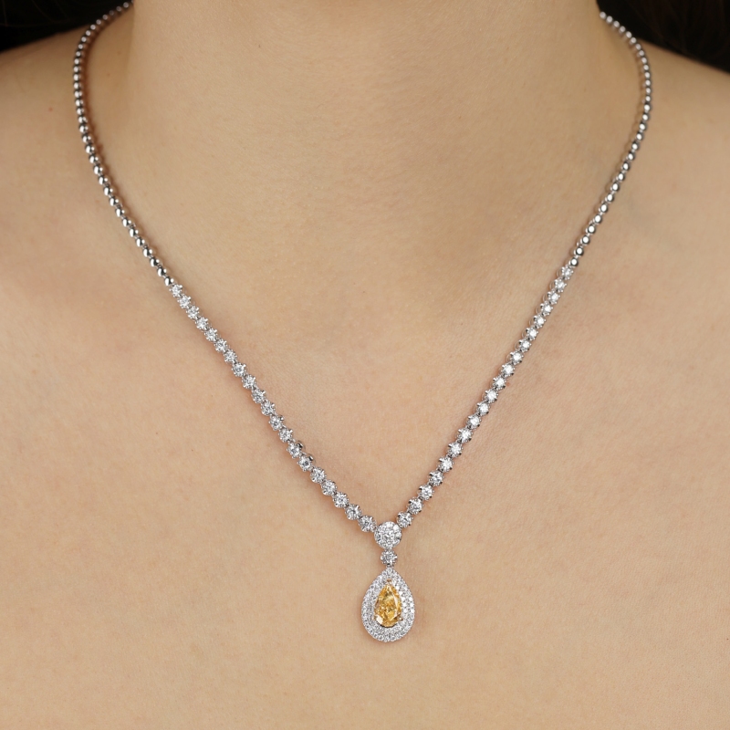 Naszyjnik z żółtym diamentem laboratoryjnym (N12516 YW LGDY) - zdjęcie: 2