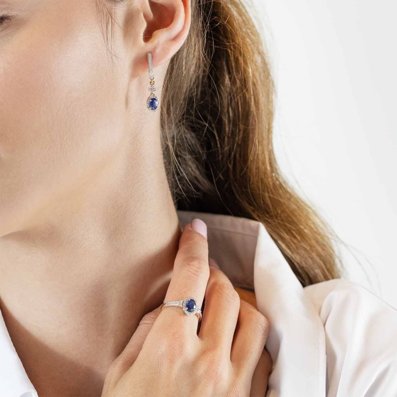 Pierścionek z szafirem i diamentami (R89890 Y SA): 7 - zdjęcie: 4