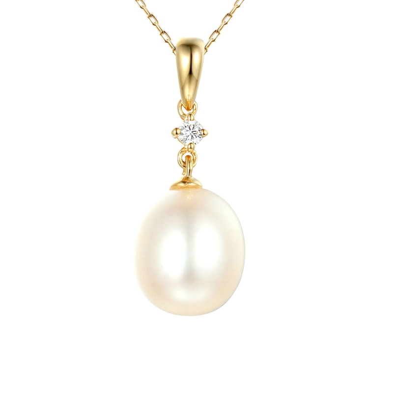 Zawieszka z żółtego złota z perłą i diamentem (P55701 Y) - zdjęcie: 1