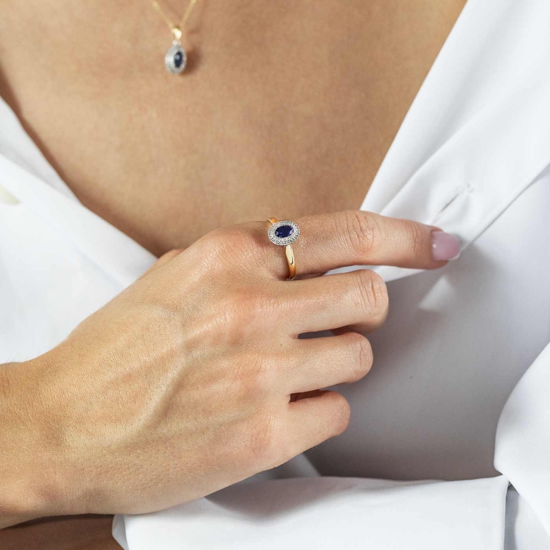 Pierścionek z szafirem i diamentami (R87497 YW SA): 7 - zdjęcie: 2