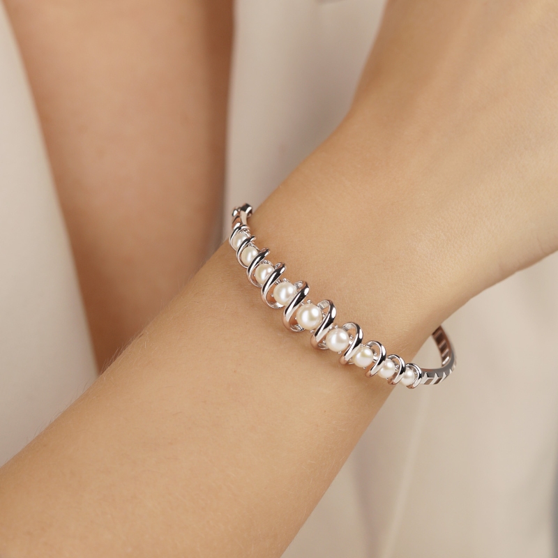 Bransoletka srebrna z perłami (B10120 W PL 925) - zdjęcie: 2