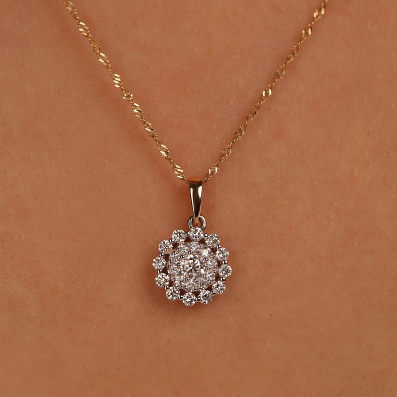 Zawieszka z żółtego złota z diamentami - kwiat (P83225 Y) - zdjęcie: 2