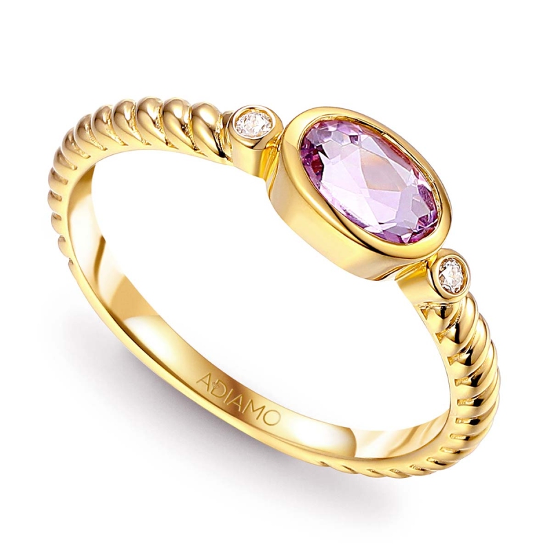 Pierścionek z różowym ametystem i diamentami (R85576 Y PAM): 7 - zdjęcie: 1