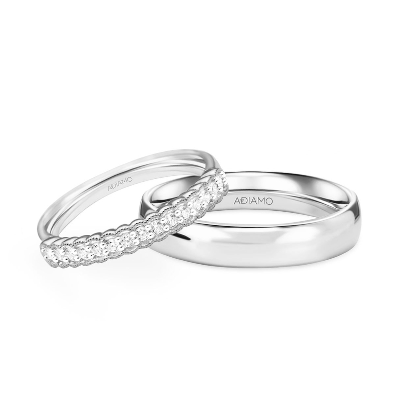Obrączki ślubne, białe złoto, diamenty, 2,7mm i 3mm (R83211 W): 9, 25 - zdjęcie: 1