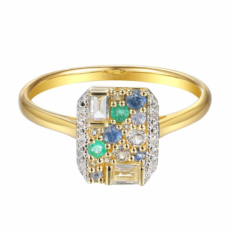 Pierścionek z kolorowymi kamieniami i diamentami (R91012 Y SA,WT,EM): 7 - zdjęcie: 3