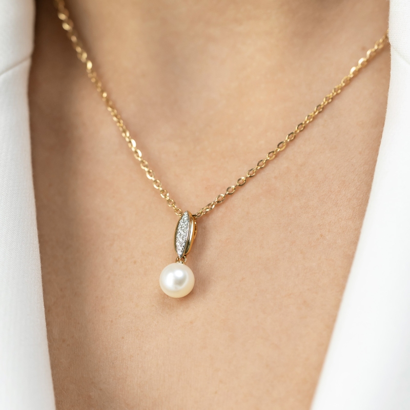 Zawieszka z perłą i diamentami (P98884 Y PL) - zdjęcie: 2