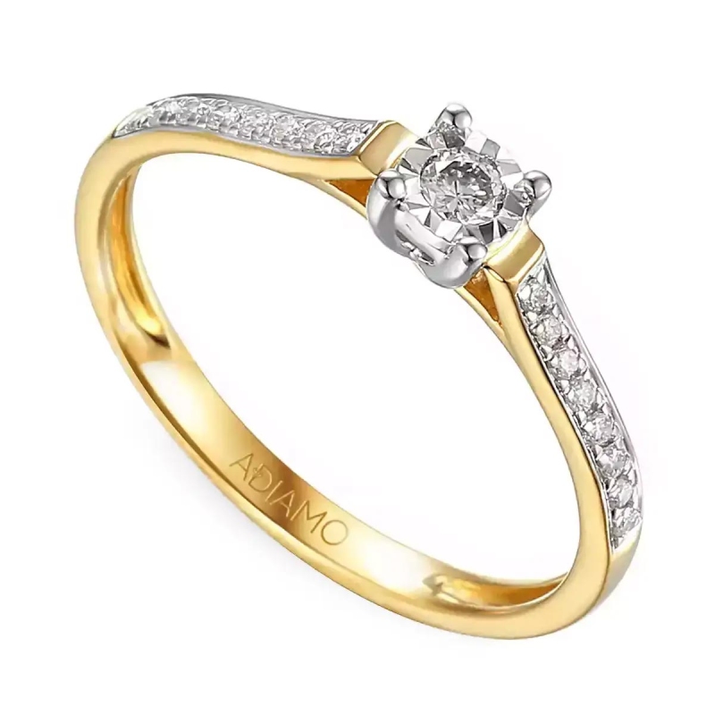 Pierścionek z diamentami, dwukolorowe złoto (R60551 YW 0,08ct): 12 - zdjęcie: 1