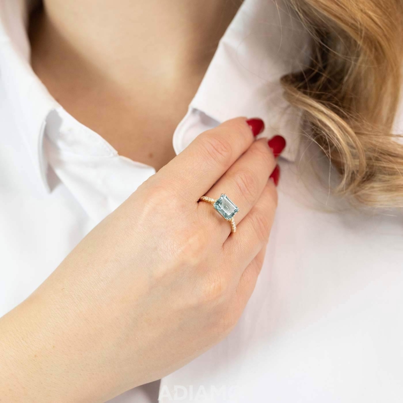 Pierścionek z akwamarynem i diamentami (R86442 Y AQ): 16 - zdjęcie: 2