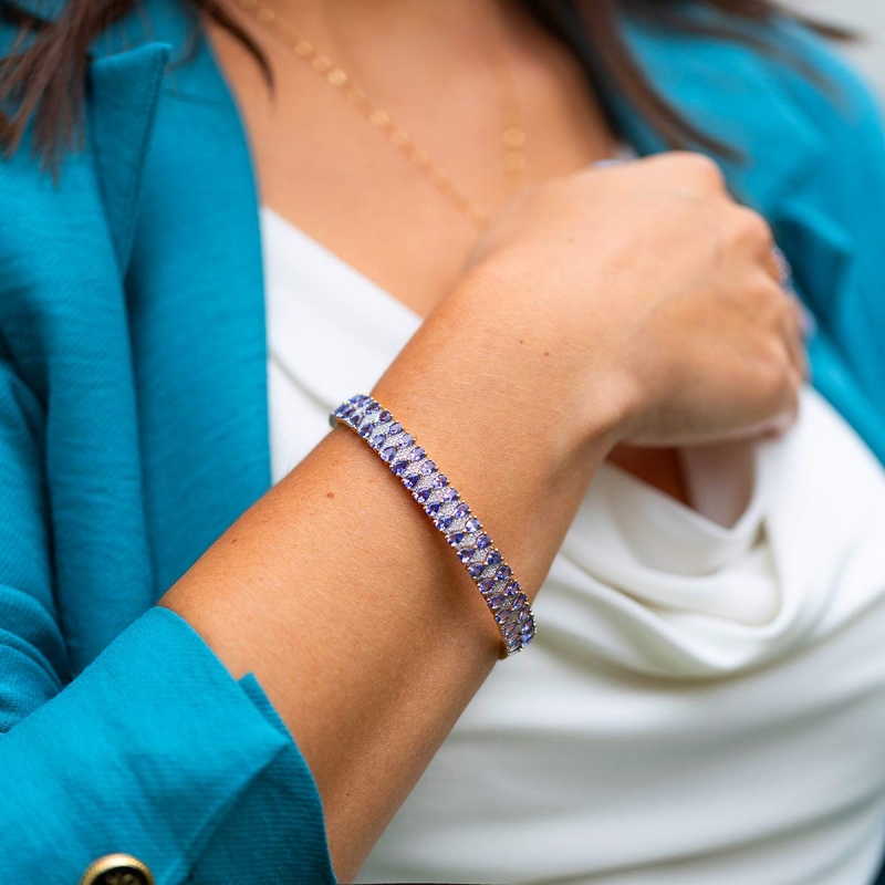 Bransoletka tenisowa z tanzanitami i diamentami (B08948 Y T) - zdjęcie: 2