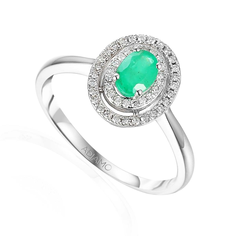 Pierścionek z szmaragdem i diamentami (R46247 W EM) - zdjęcie: 1