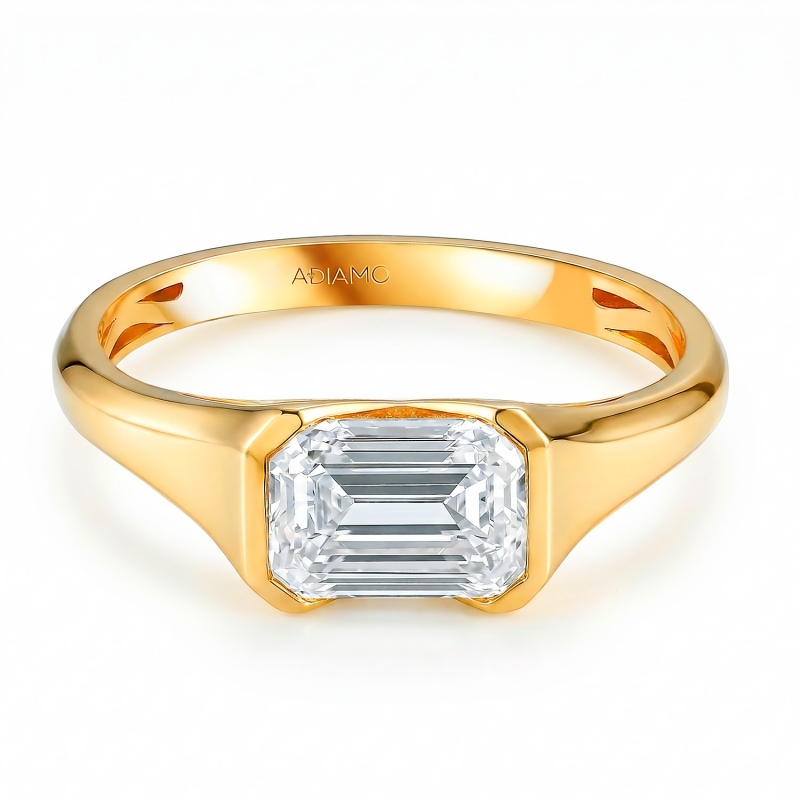 Sygnet z żółtego złota z diamentem laboratoryjnym w szlifie szmaragdowym - 2,00 ct (R97667 YW LGD 2,06ct): 10 - zdjęcie: 3