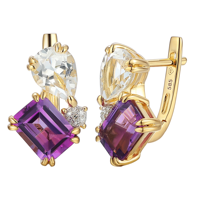 Kolczyki z ametystami i białymi topazami oraz diamentami (E93893 Y A D AM) - zdjęcie: 1