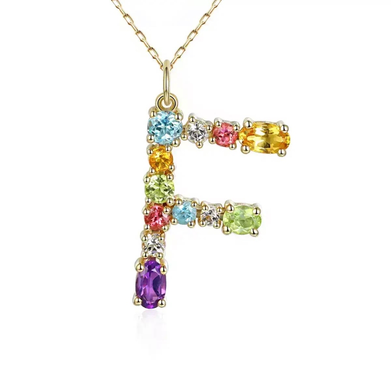Zawieszka literka F z kolorowymi kamieniami (P85063 Y) - zdjęcie: 1