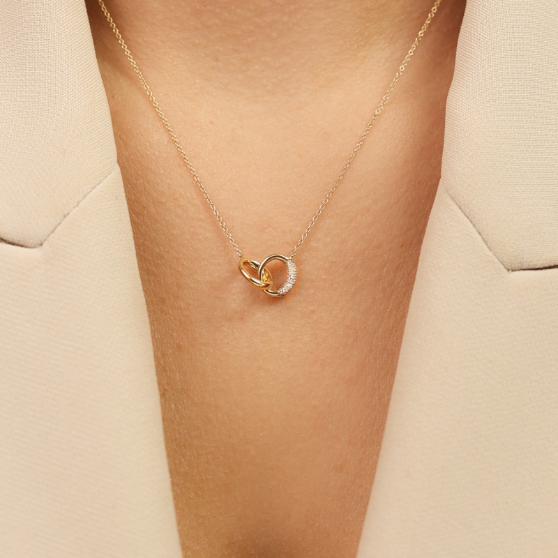 Naszyjnik złączone kółeczka z diamentami (N10854 Y) - zdjęcie: 2