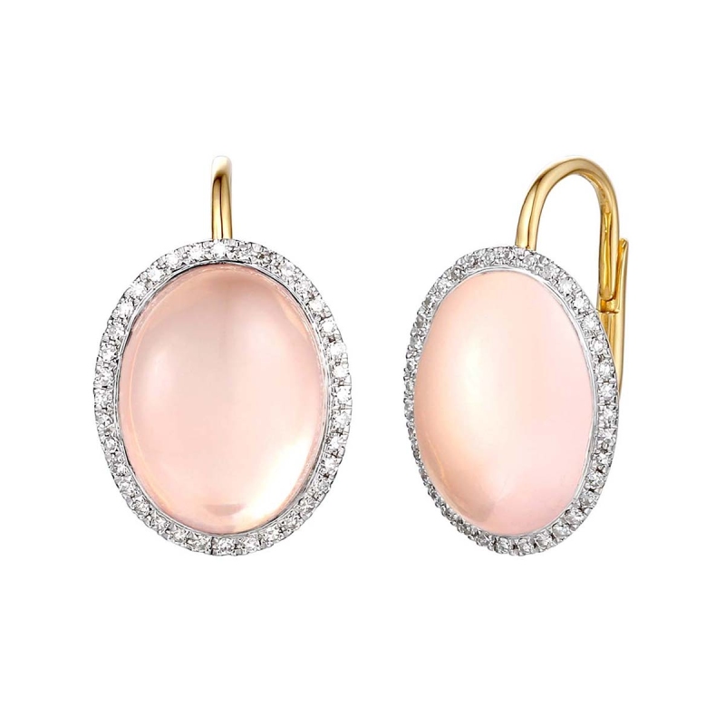 Kolczyki z żółtego złota - z rózowymi kwarcami i diamentami 9,31 ct (E28935 Y P RQ) - zdjęcie: 1