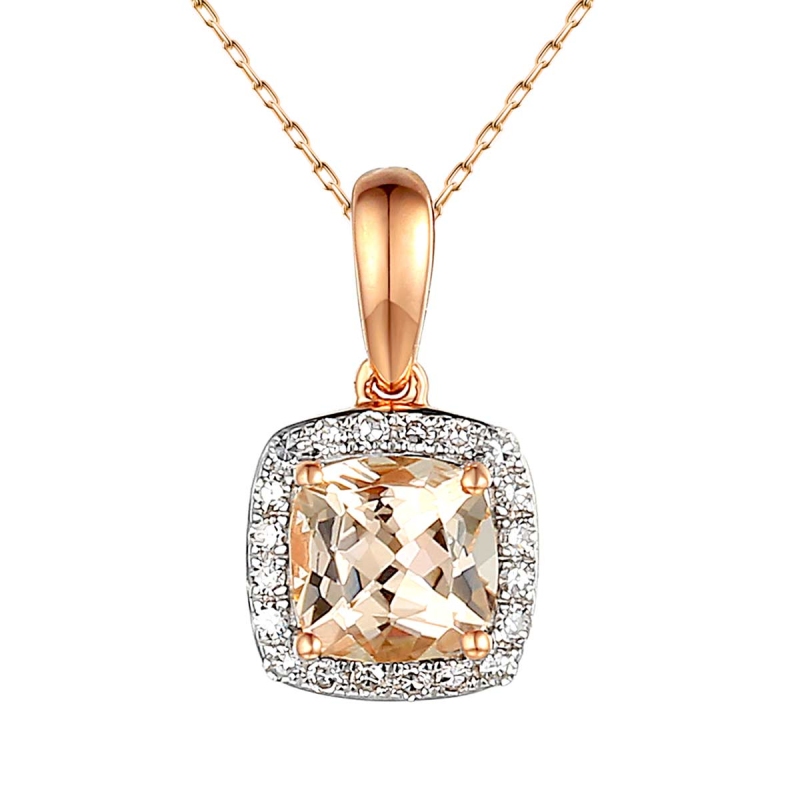 Zawieszka z różowego złota z morganitem w szlifie cushion i diamentami (P58266 R MR) - zdjęcie: 1