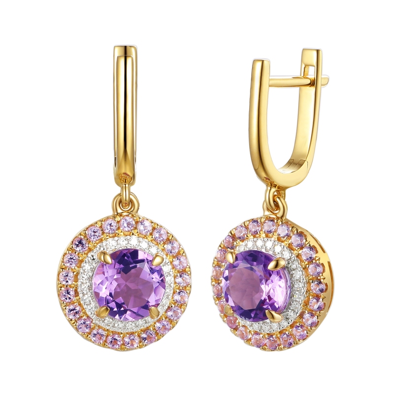 Kolczyki z różowymi ametystami i diamentami (E88806 Y A PAM) - zdjęcie: 1